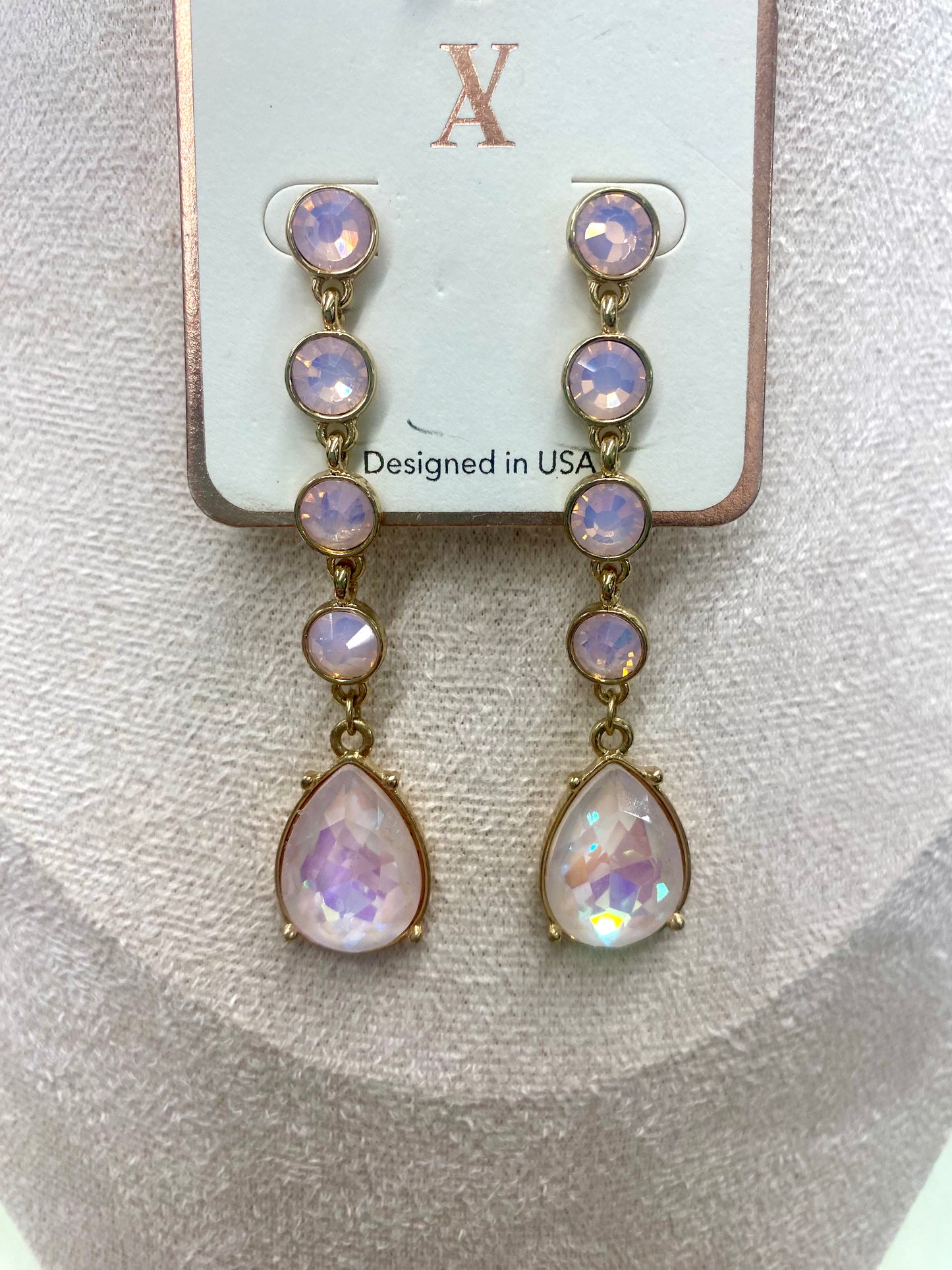 AB Dangle Earrings  Blue, Light Pink, White