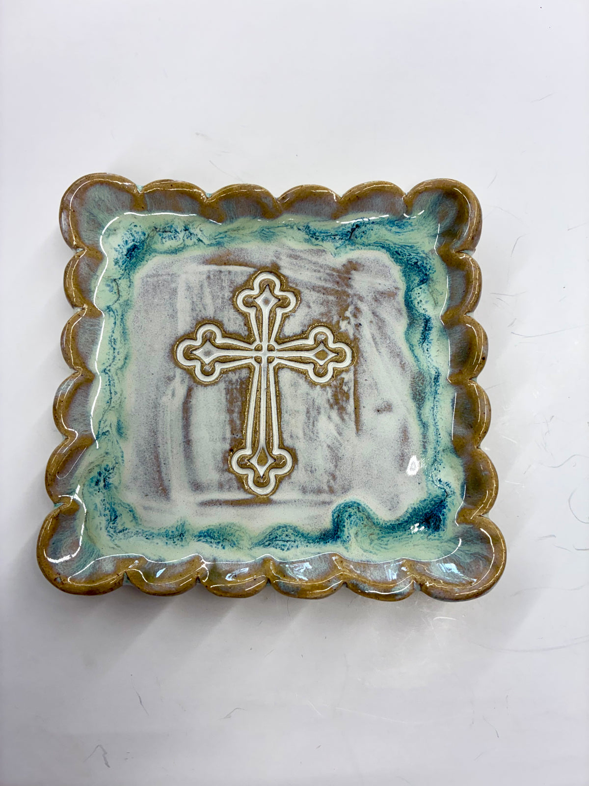 Square Cross Plate 5.5”x5.5” - Tab Boren Pottery #239