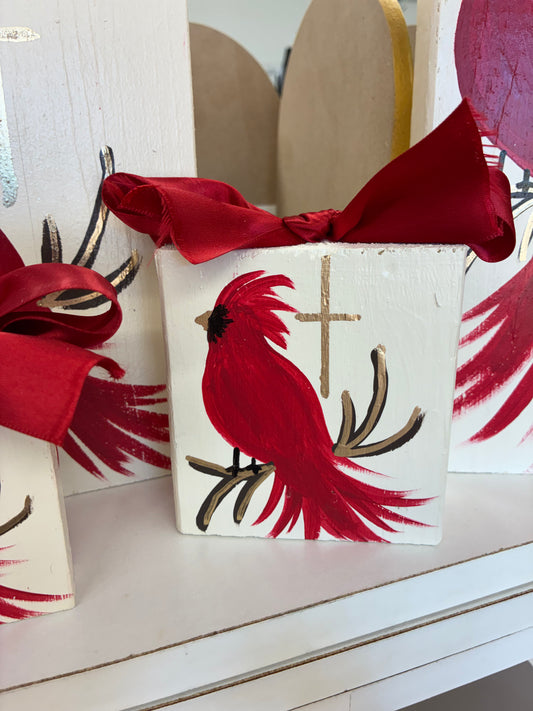 Cardinal on Wood Block 3.5 x 3.5” (Naomi Maraist Art)