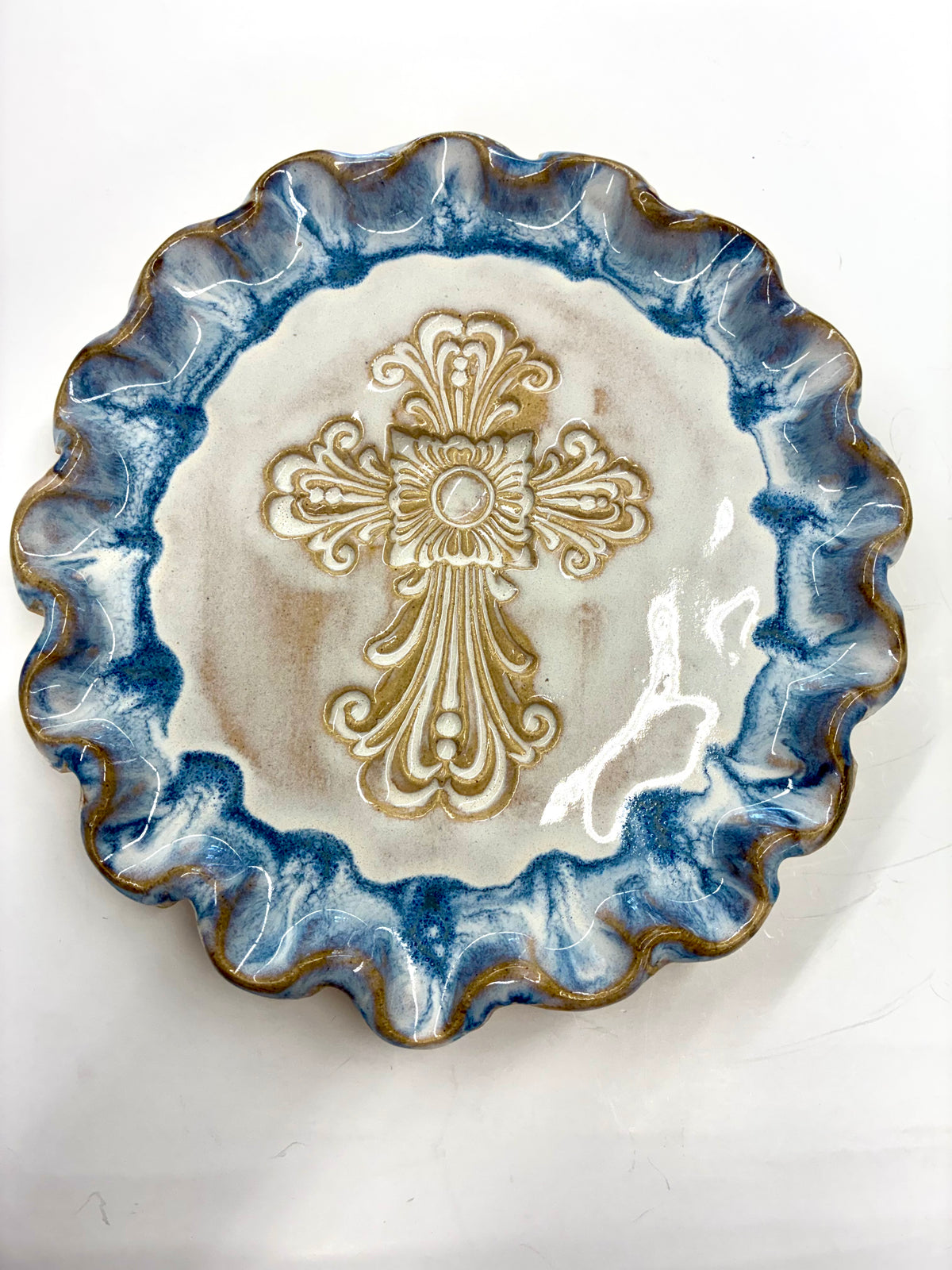 Round Cross Plate 9” Round - Tab Boren Pottery #601