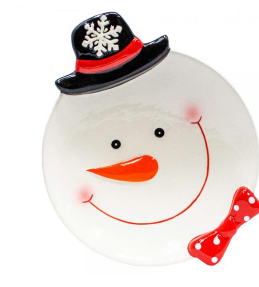Snowman Ceramic Christmas Cookie Plate