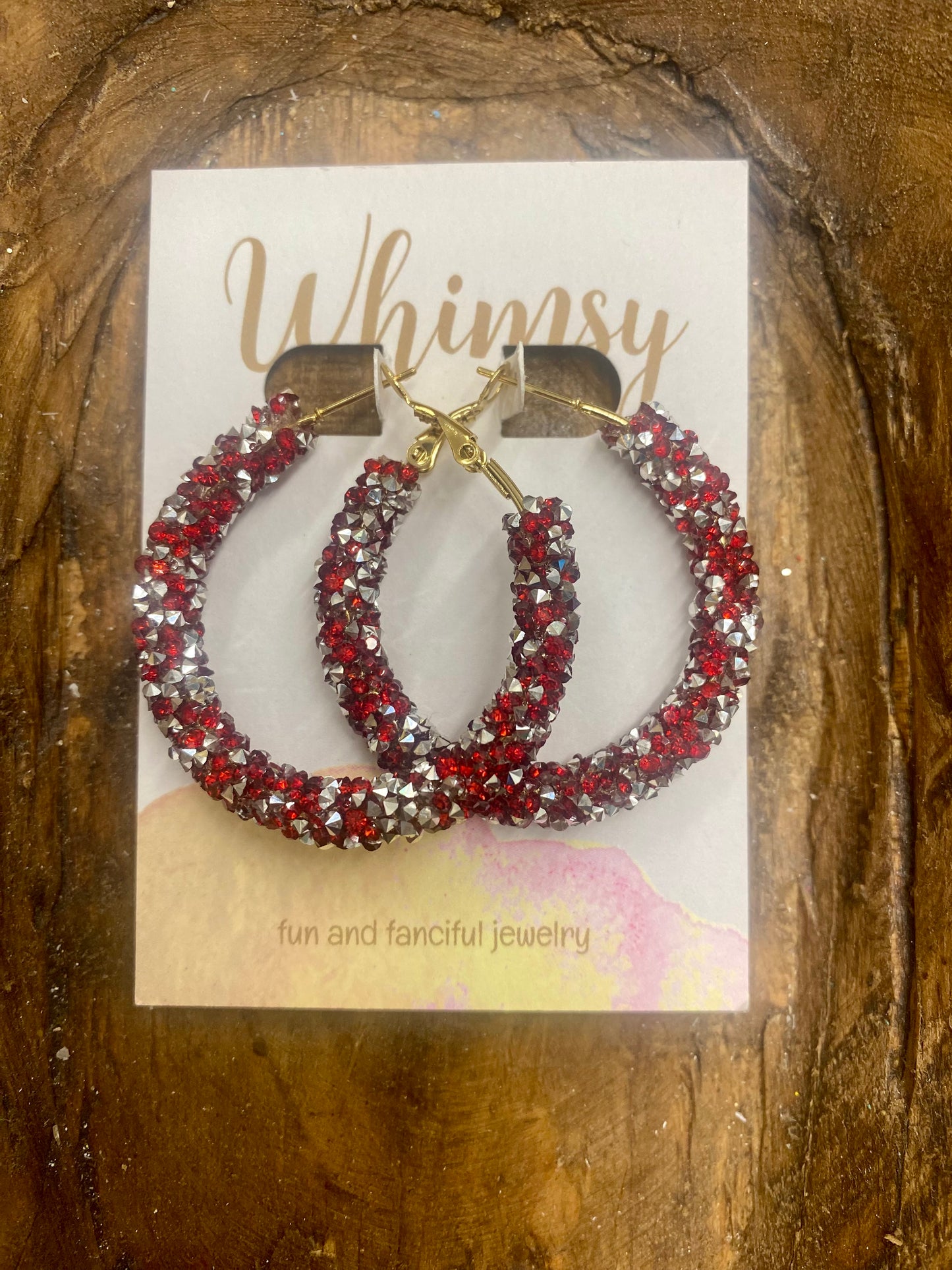 Red and Silver Glitter Hoop Earrings / Whimsy Jewels