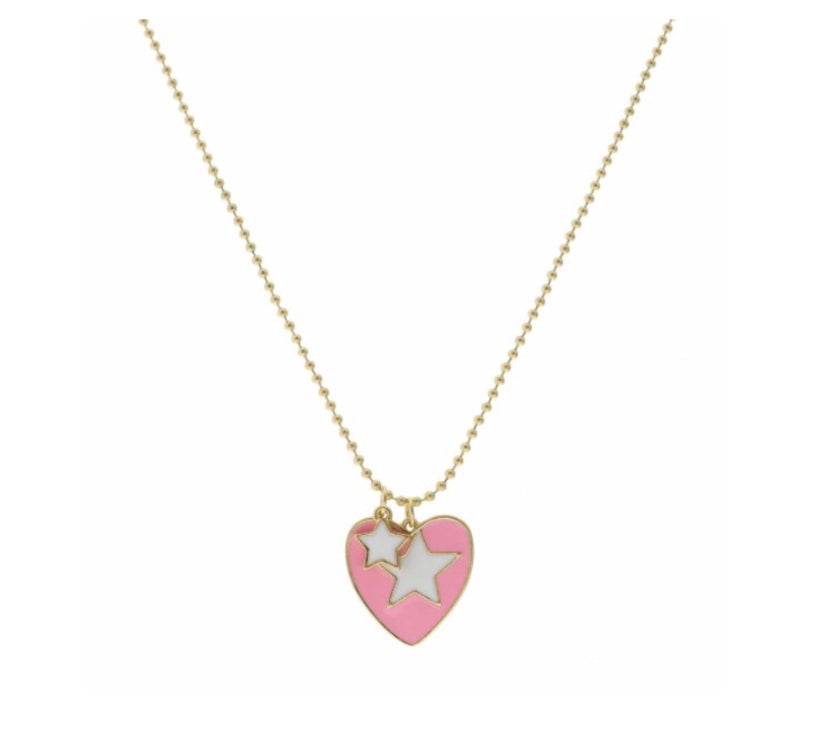 Kids 14” White Star on Pink Heart Disc with Small White Star Necklace  /  Jane Marie