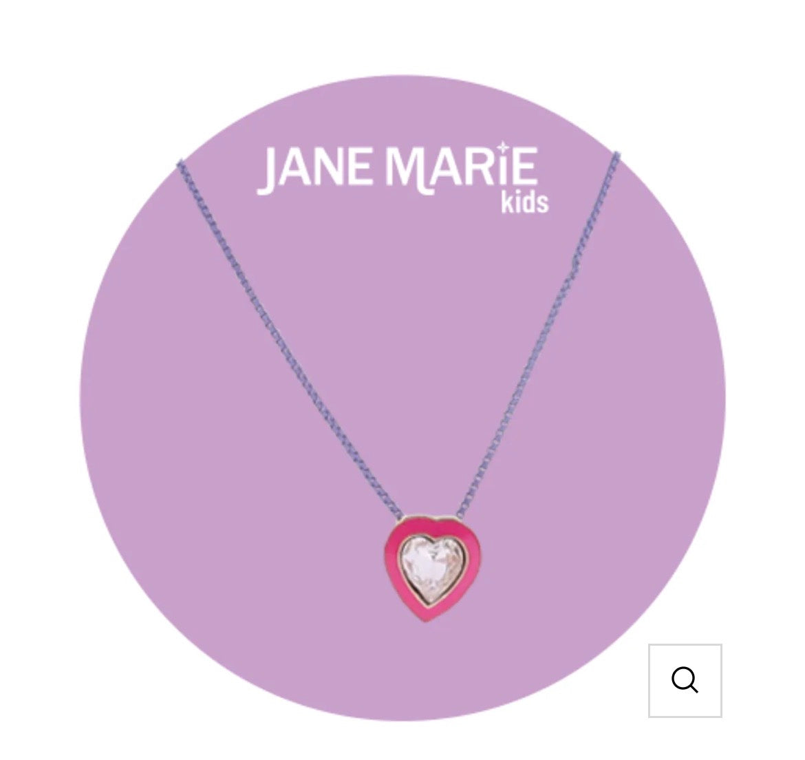Kids 14" Lavender Chain Necklace with Hot Pink Enamel & Light Pink Crystal Heart - Jane Marie