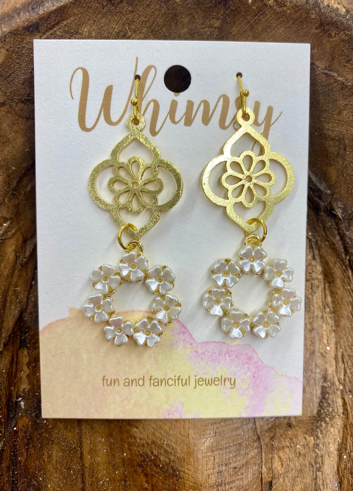 Gold and white flower earrings / Whimsy Jewels