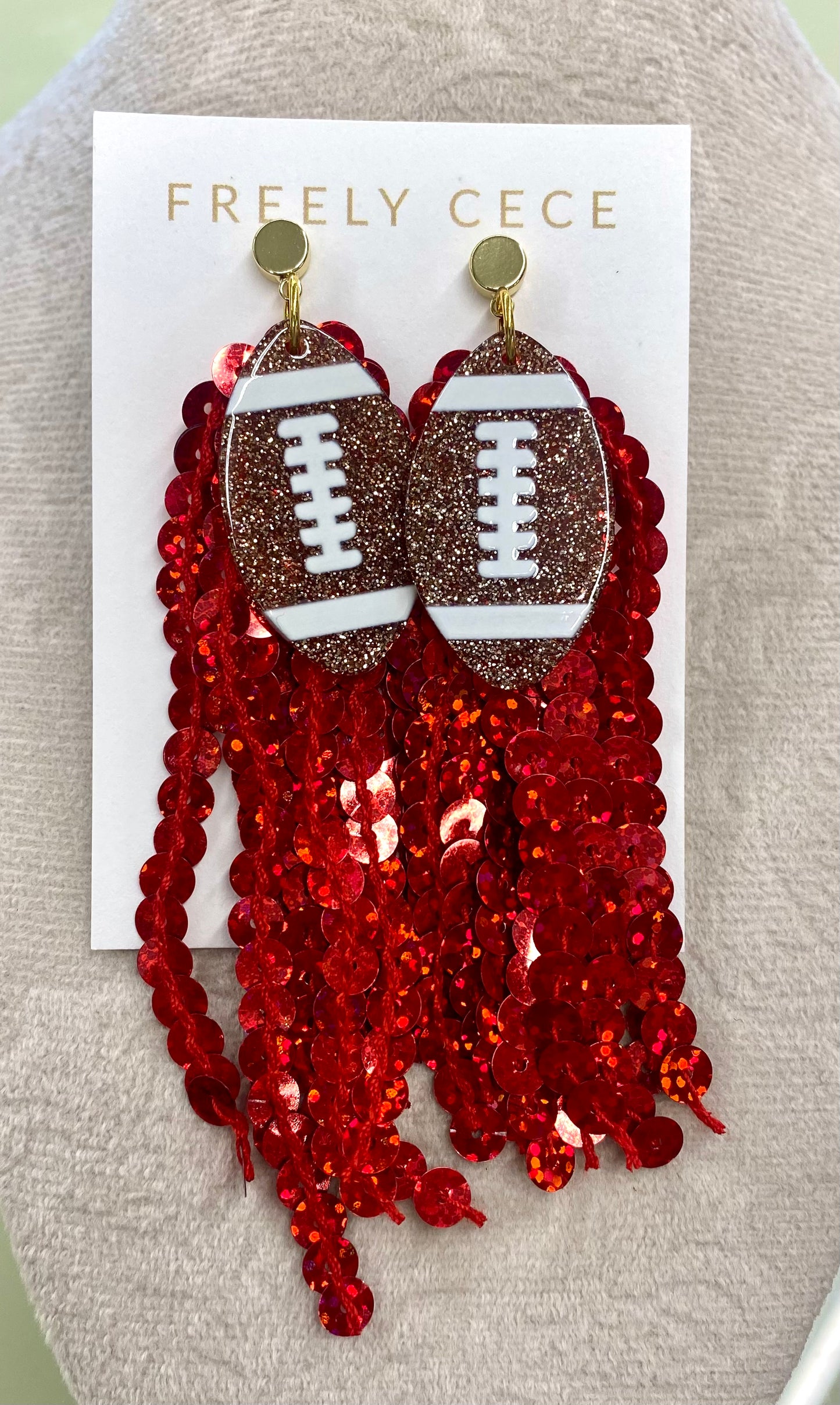 Football & Red Sequin Earrings
