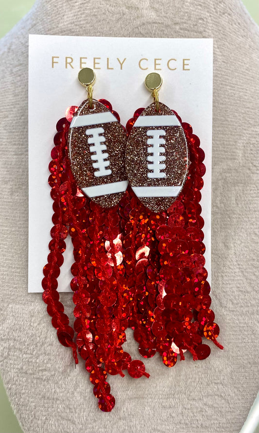 Football & Red Sequin Earrings