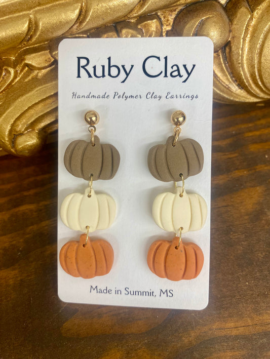 Polymer Clay 3-Tier Pumpkin Earrings by Ruby Clay