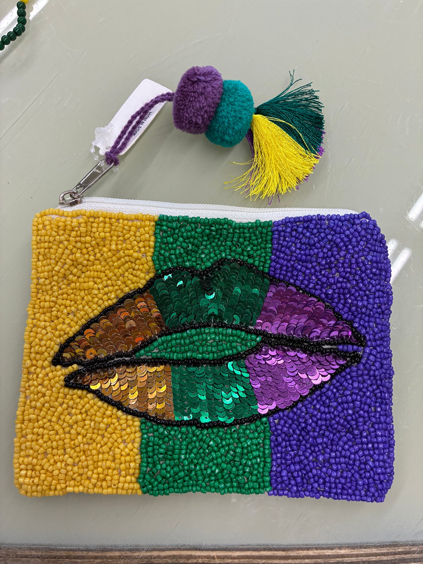 Mardi Gras Sequin Lips Coin Pouch