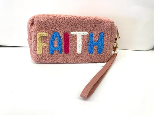 FAITH Sherpa Embroidered Wristlet Pouch - Blush Color