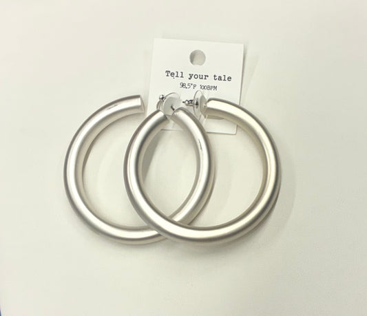 Thick Matte Silver or Gold Hoop Earrings