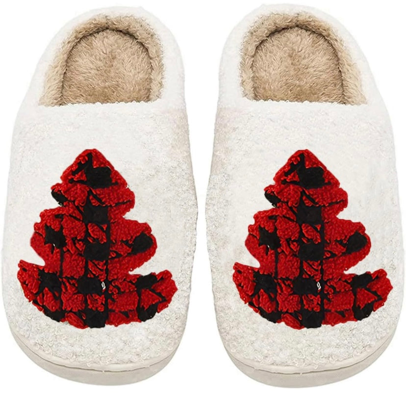 Buffalo Plaid Christmas Tree Slippers