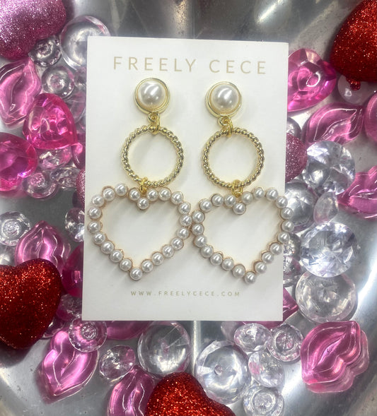 Gold and Pearl Beaded Heart Earrings / Freely CeCe