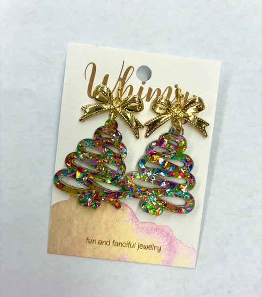 Iridescent Christmas Tree Bow Earrings