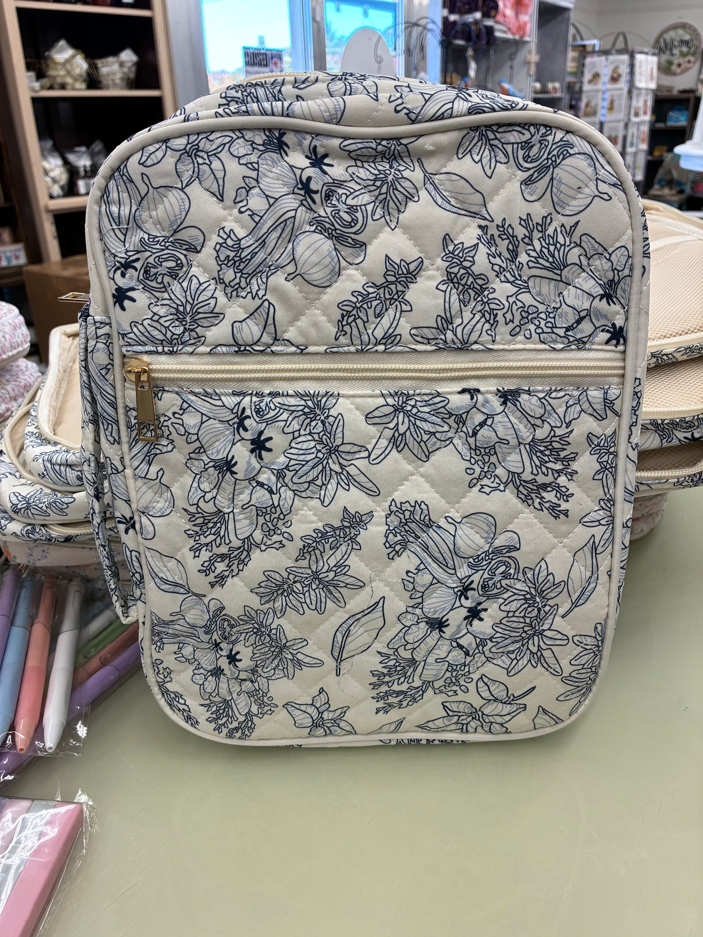 Quilted Bible Cover- Navy Flowers