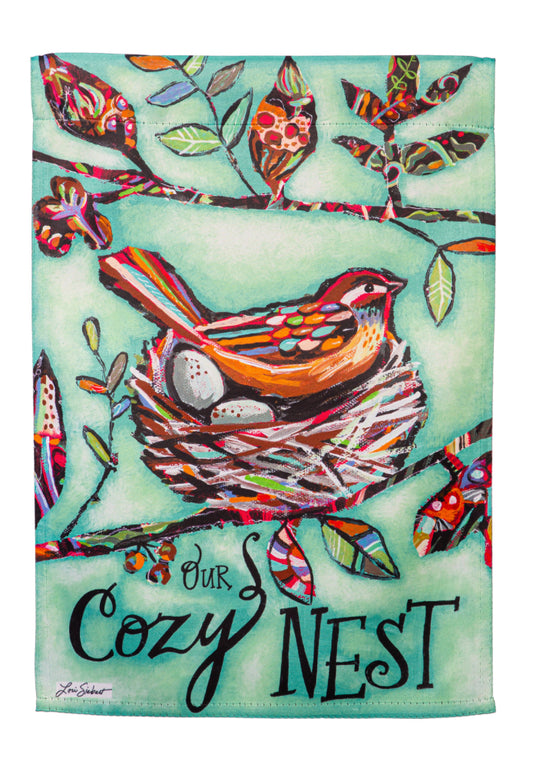 Our Cozy Nest Suede Garden Flag / Evergreen