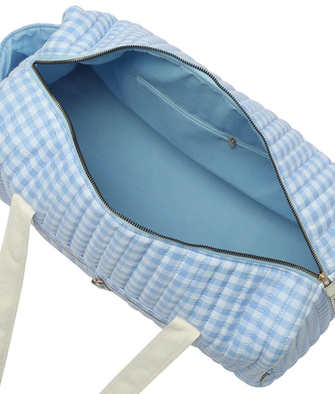 Light Blue Plaid Quilted Weekender Tote Bag