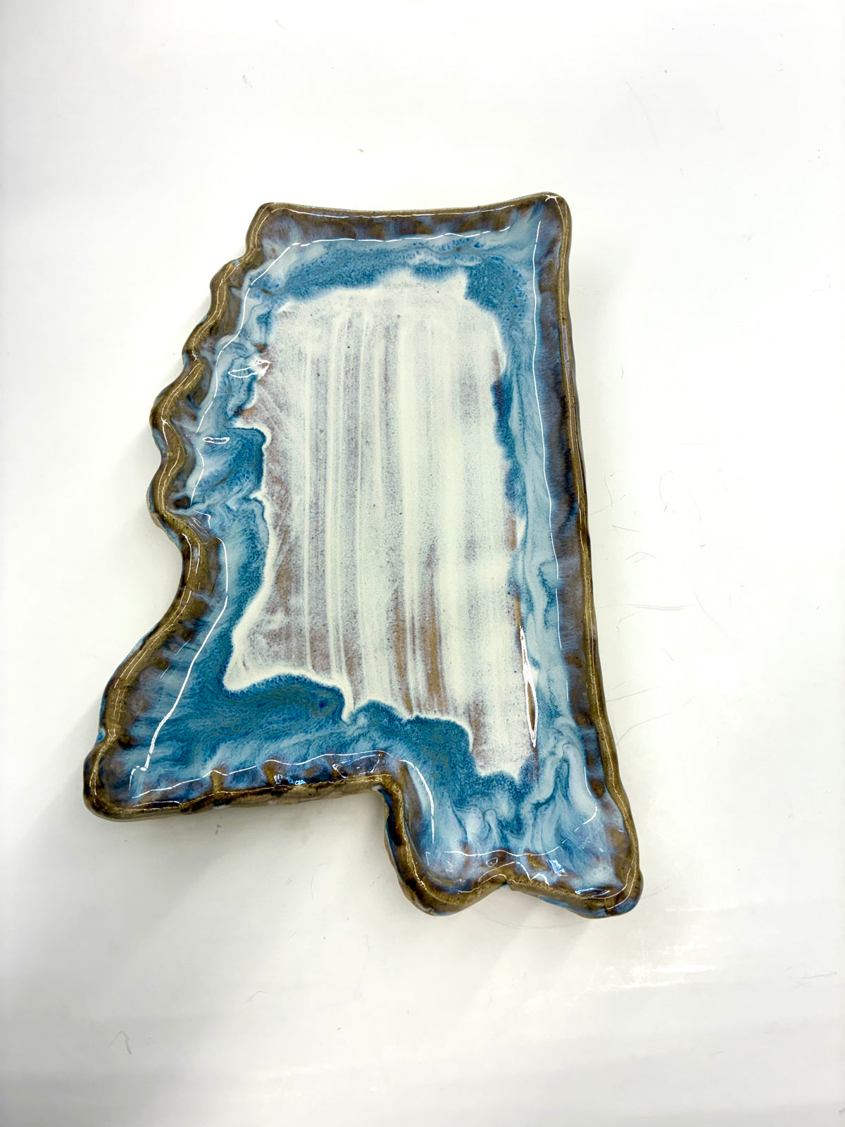 Medium MS State Shaped Plate 11x6.5” - Tab Boren Pottery #140