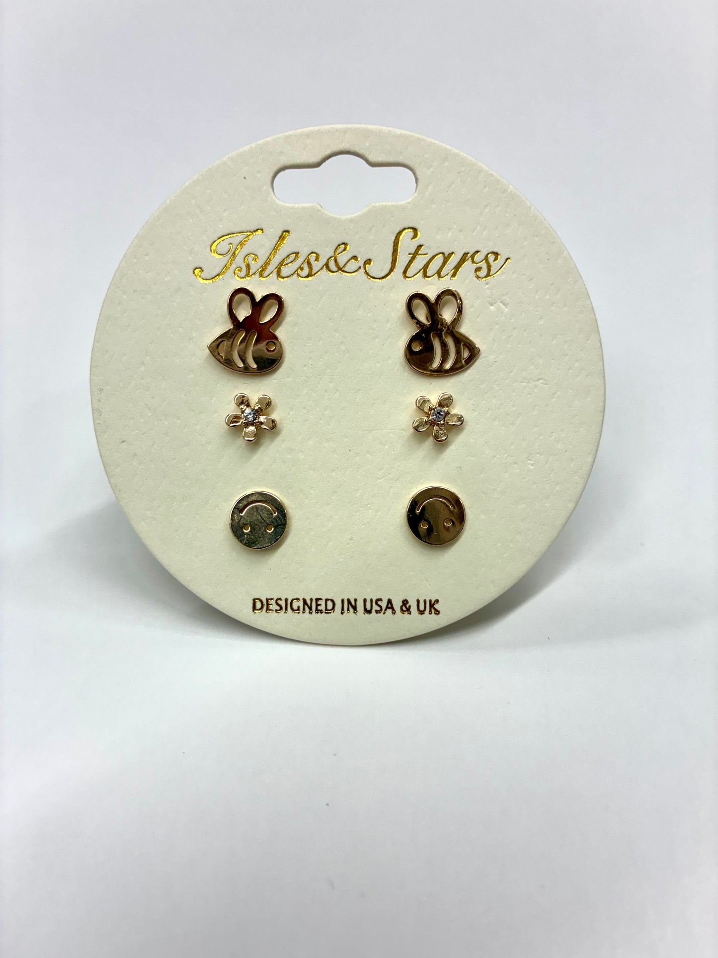 3- Piece Earring Set ( Bee, Flower, Smiley Face)