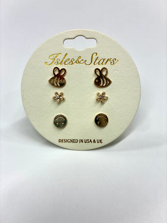 3- Piece Earring Set ( Bee, Flower, Smiley Face)
