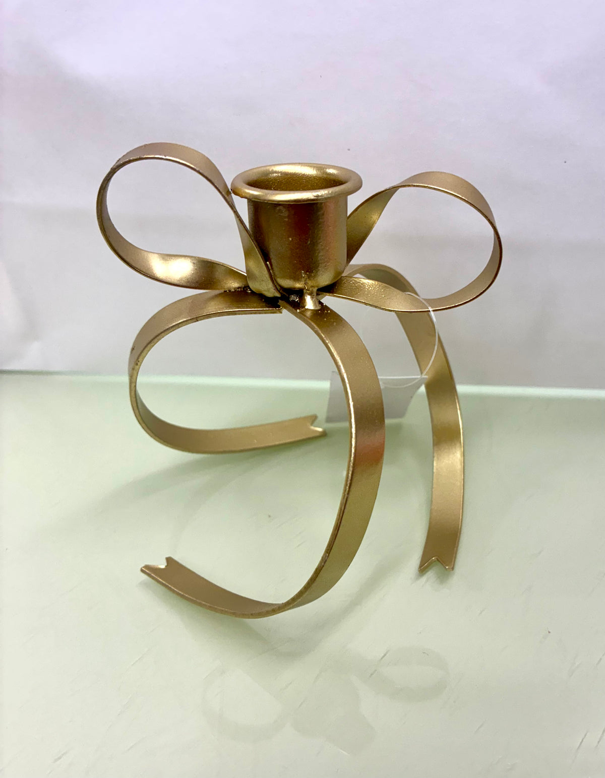 Gold or Silver Metal Bow Candlestick Holder
