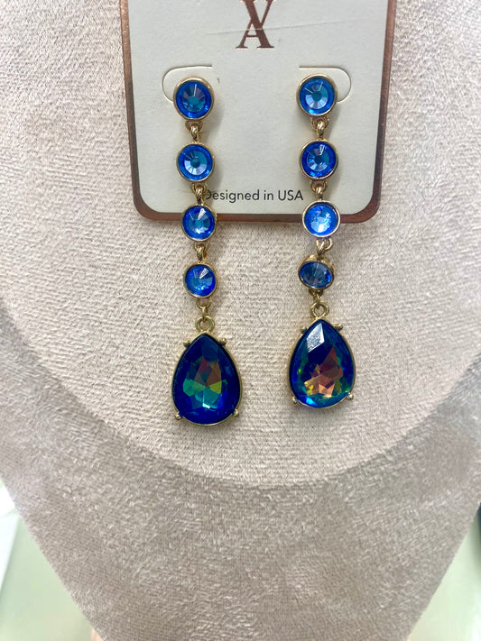 AB Dangle Earrings  Blue, Light Pink, White