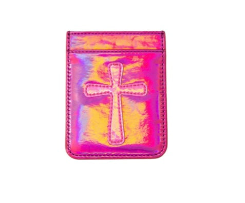 Iridescent Dark Pink with Hot Pink Cross Phone Wallet