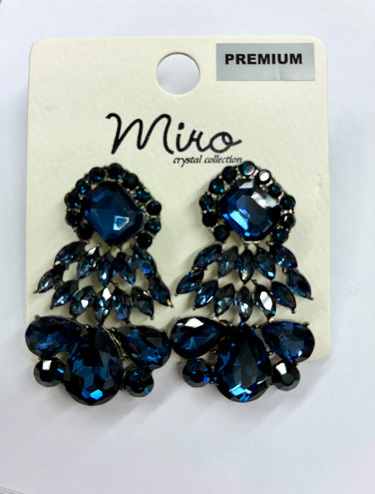 Navy Teardrop Rhinestone Earrings