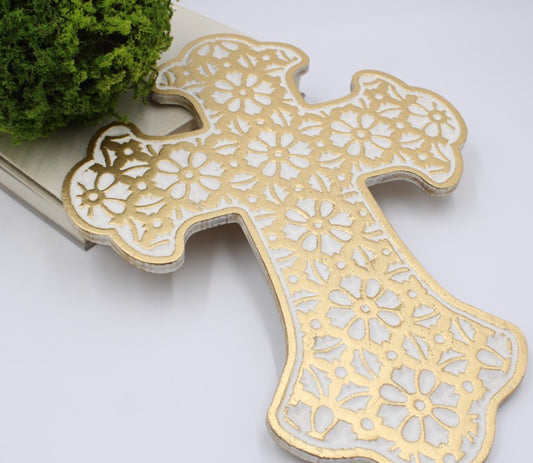 Wood Cross Gold Leaf 12x15.75”x25”