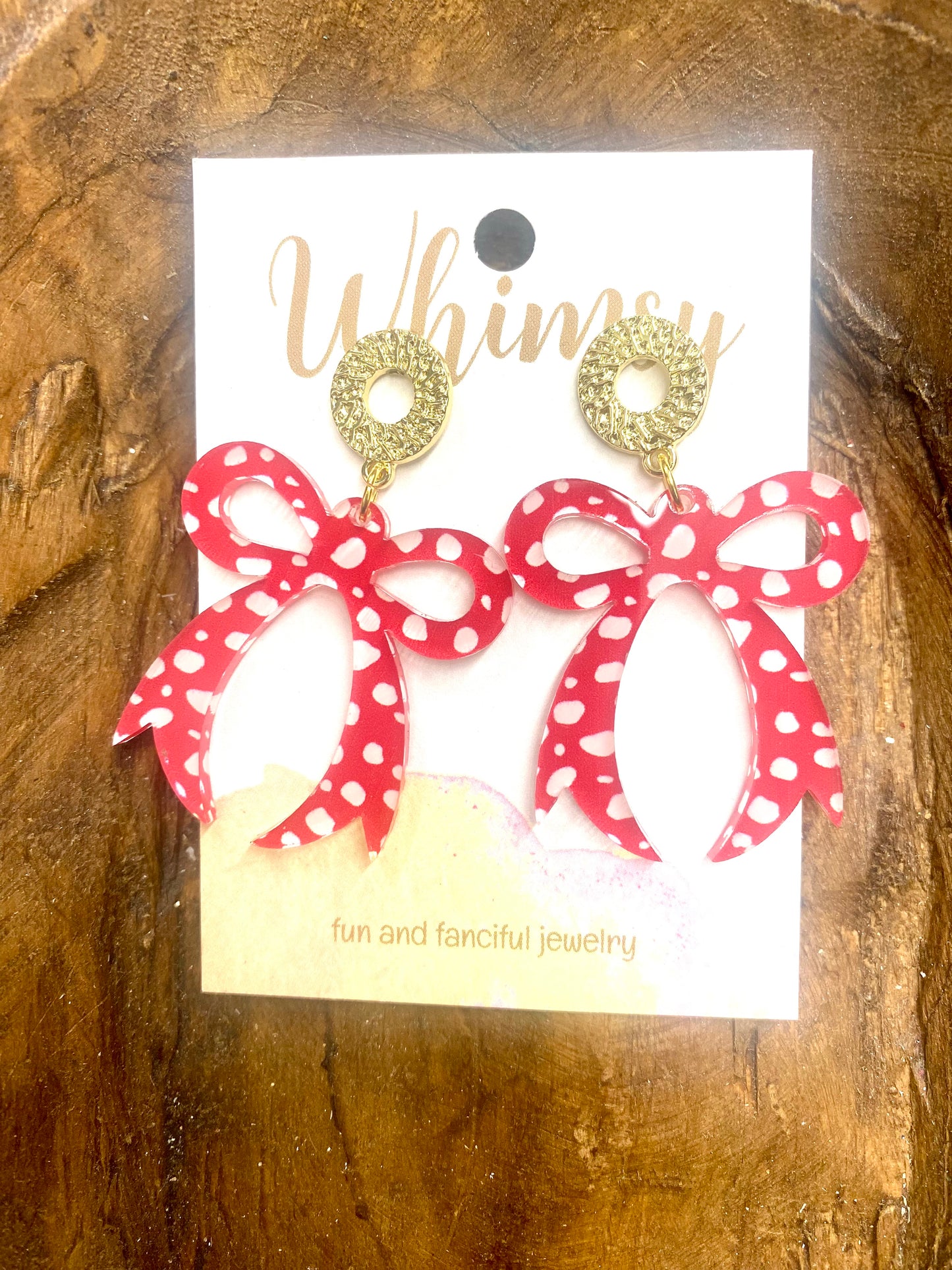 Red bow earrings w/ white polka dots / Whimsy Jewels