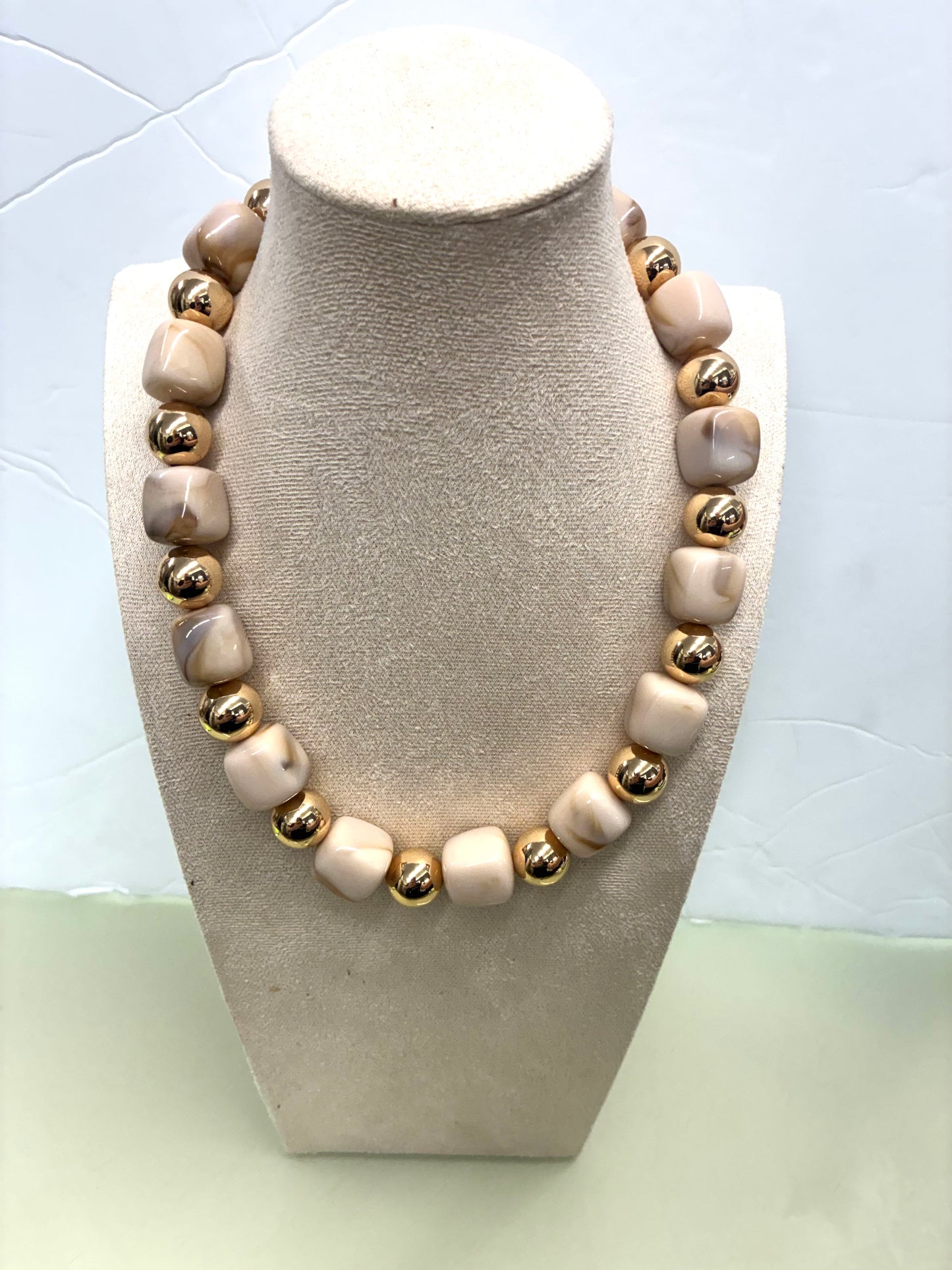 Waterproof Beaded Necklace w/Stud Earrings