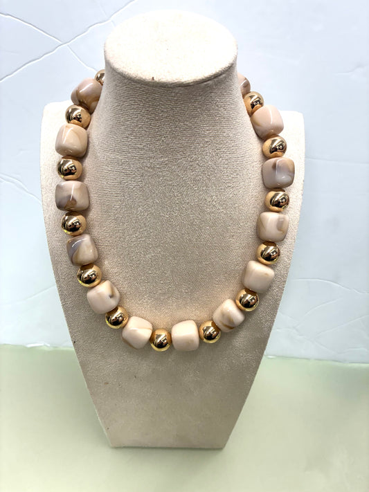 Waterproof Beaded Necklace w/Stud Earrings