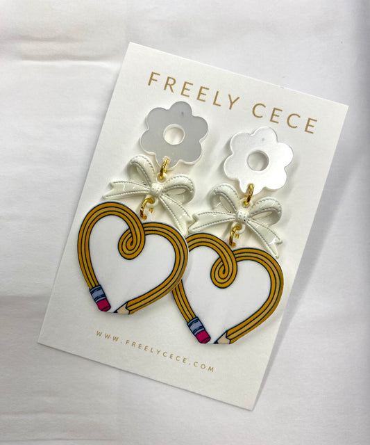 Heart Pencils Teacher Earrings