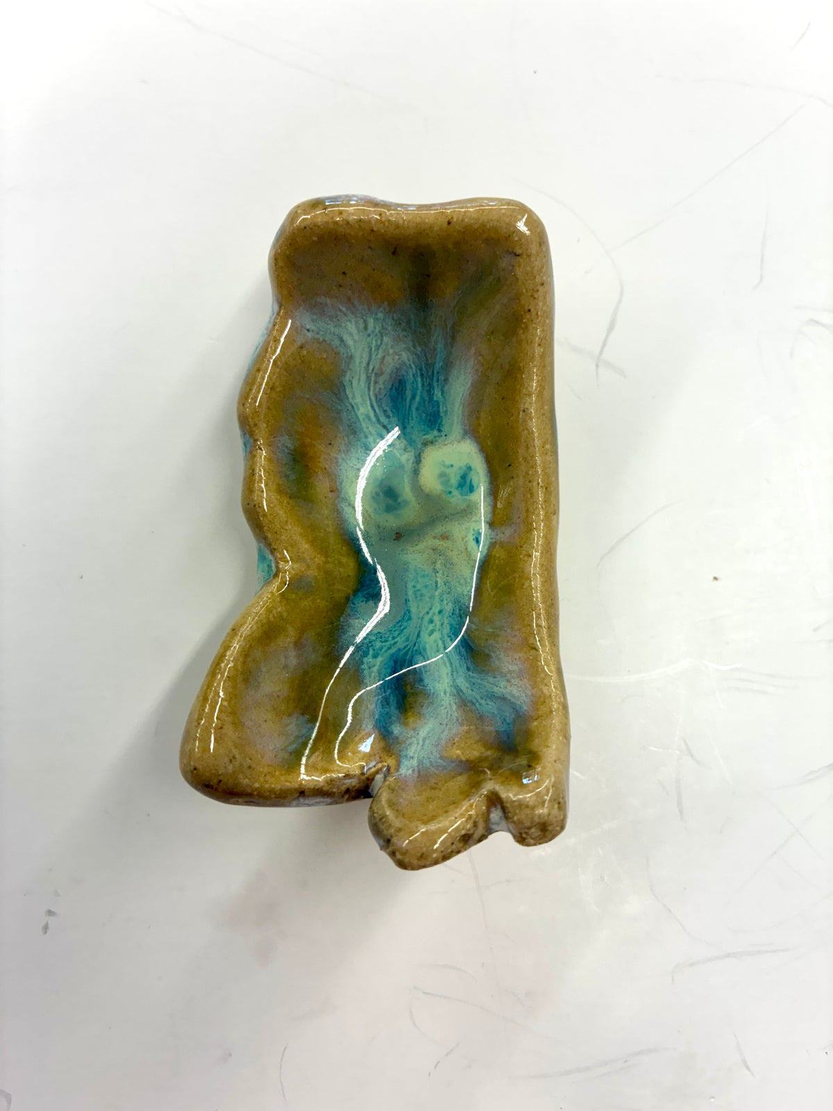 Tiny MS State Shaped Dish 3.5” Long - Tab Boren Pottery #122 Colors will vary