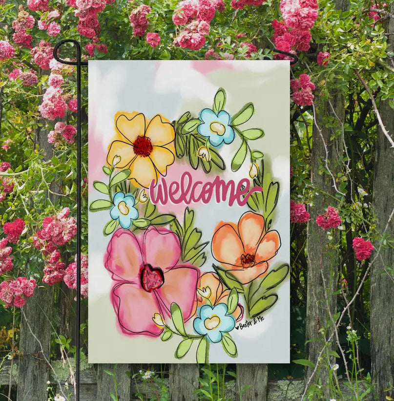 Blooming Welcome Garden Flag 12”x18” / Baxter & Me