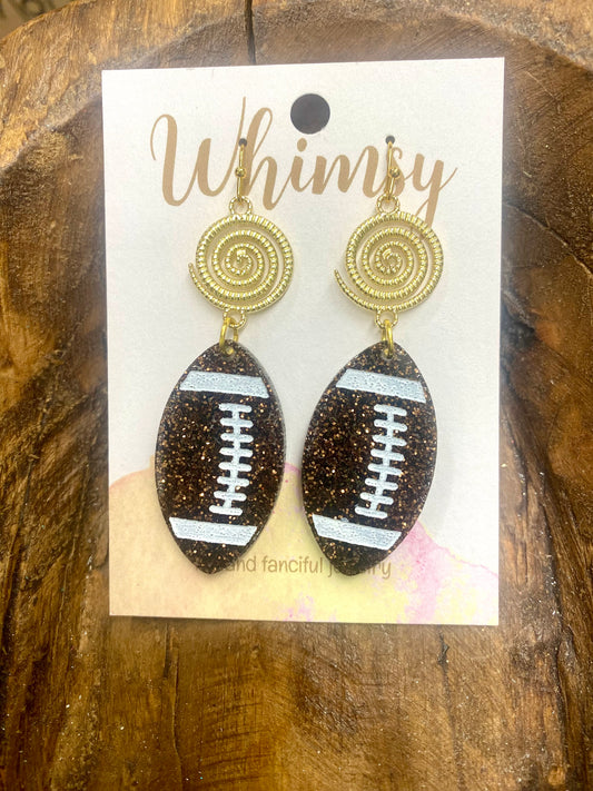 Glitter Football Earrings with gold swirls / Whimsy Jewels