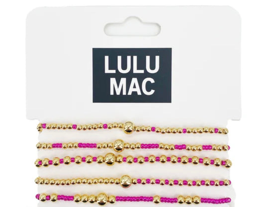 LULU MAC Hot Pink & Gold Beaded Bracelet -5-Strand