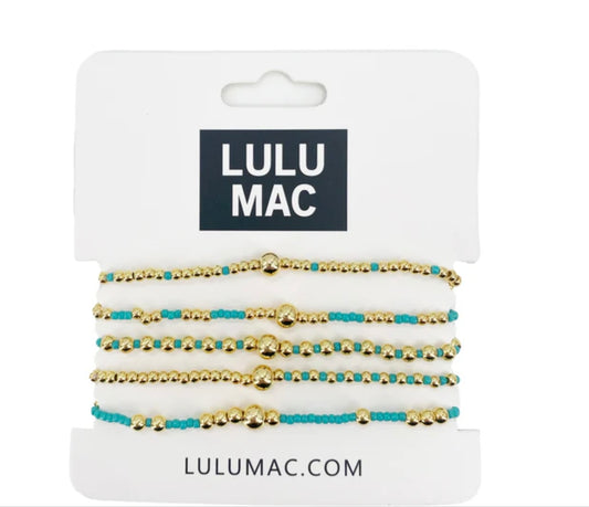 LULU MAC Turquoise & Gold 5-Strand Bracelets