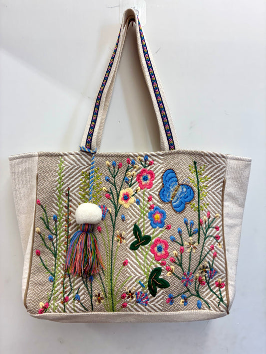 Butterfly & Floral Embroidered Tote Bag