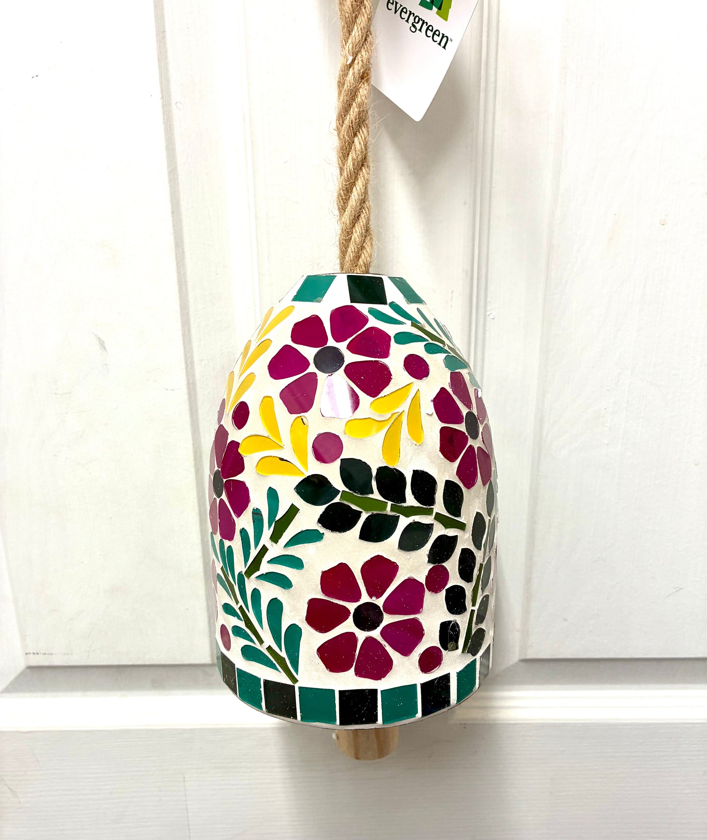 What She Garden Bell, Mosaic Glass, Floral, 7”