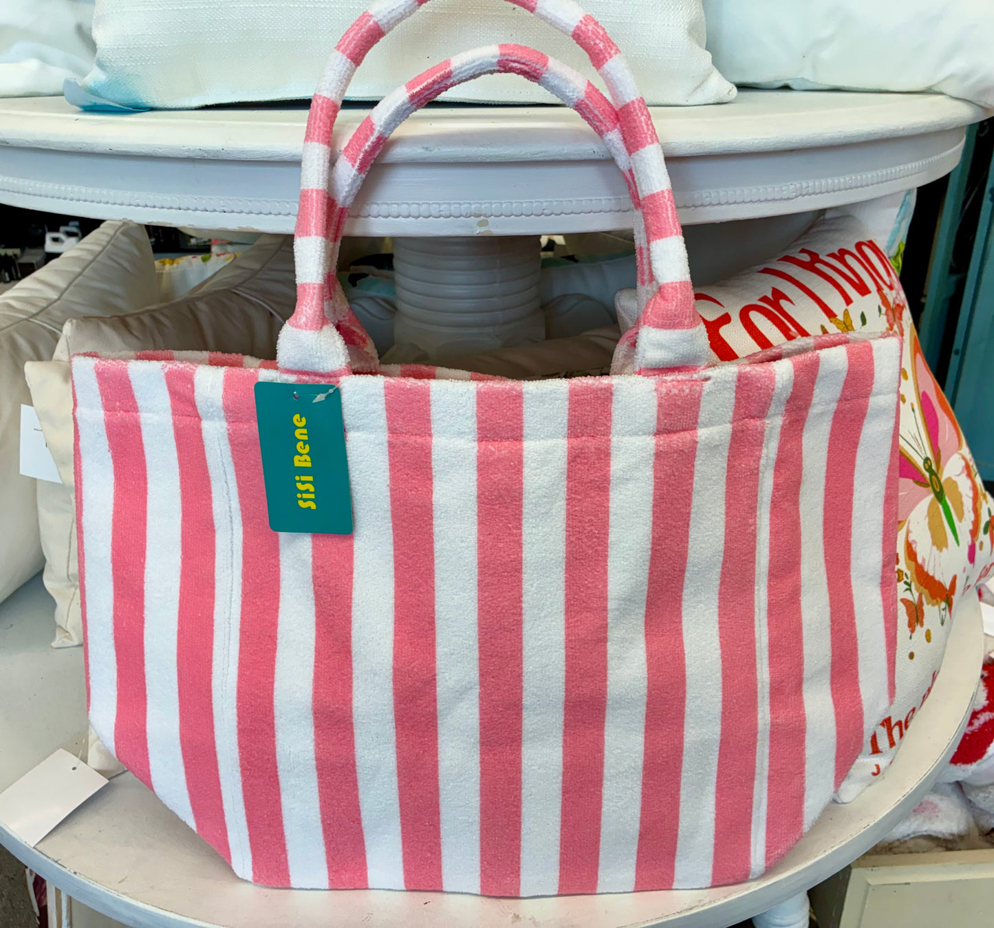 Coastal Stripe Beach Tote Bag - Pink, Green, Blue