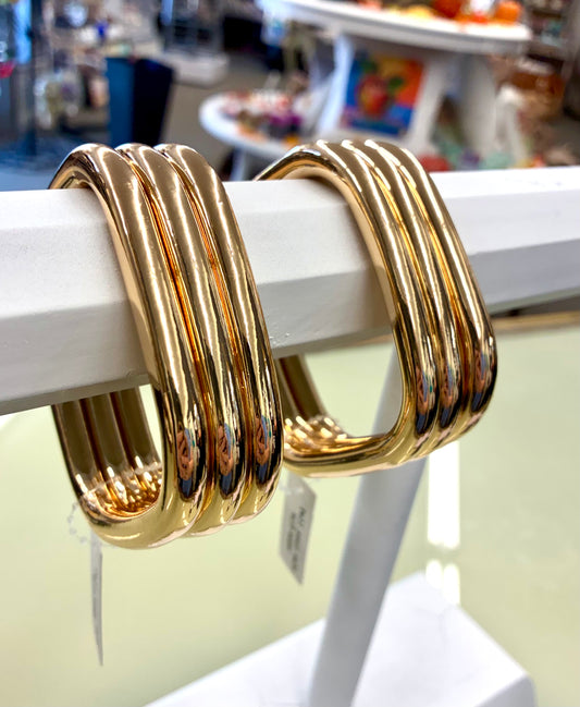 Square 3-Piece Bangle Bracelet Set - Gold, Matte Gold or Matte Gold & Silver
