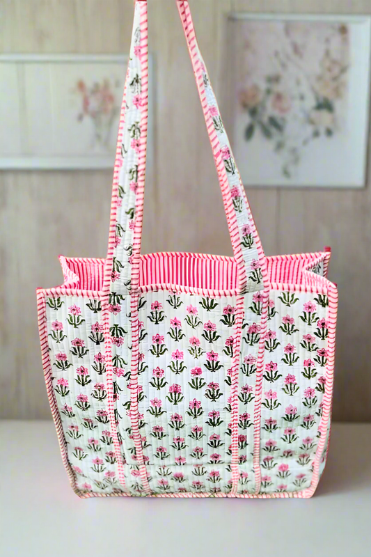 Sutton Pink and White Floral Tote Bag