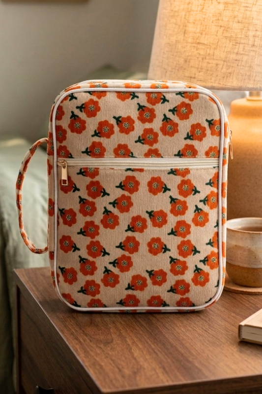 Joanna Orange Floral Zipper Bible Cover