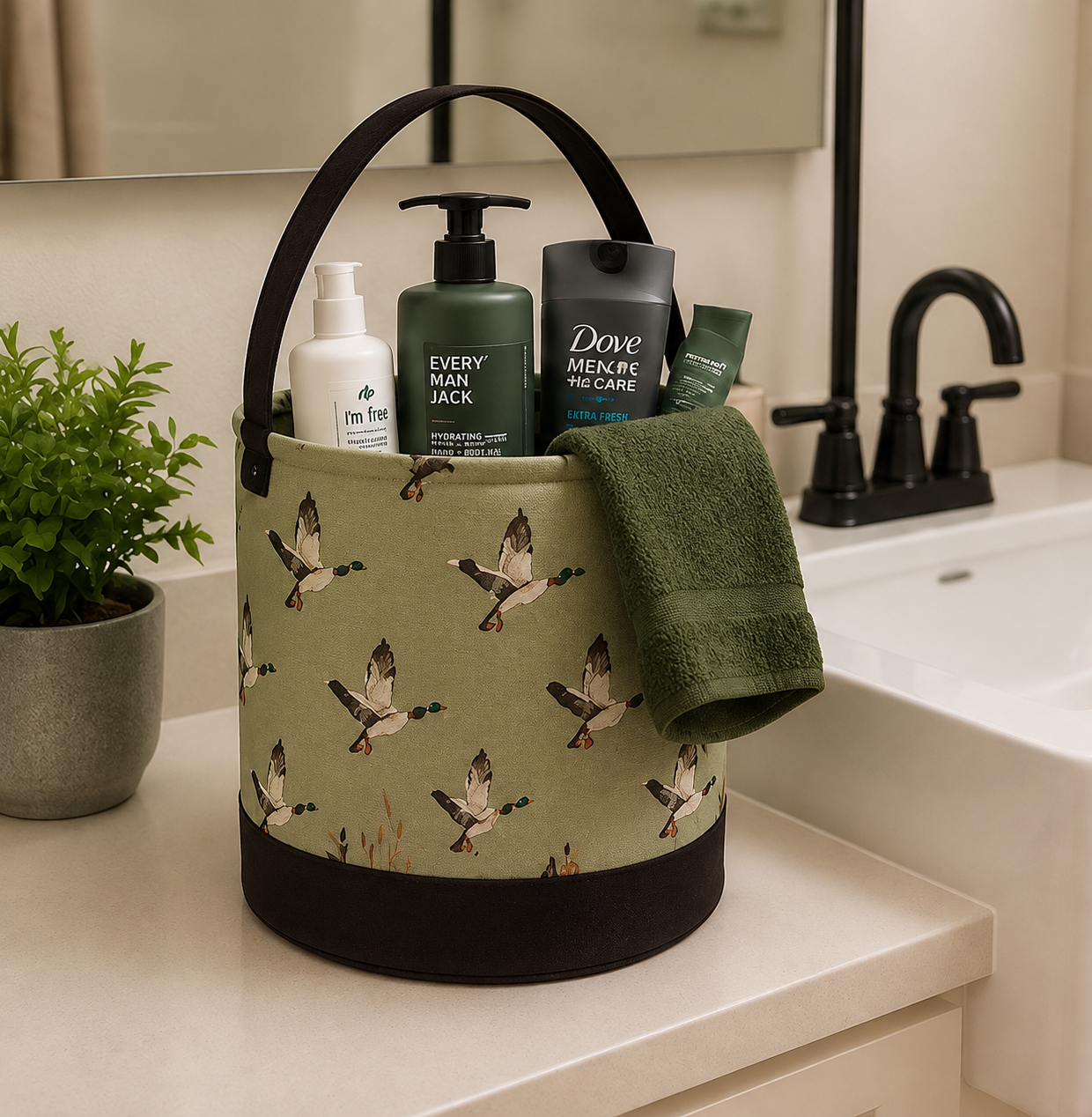 Green Mallard Duck Round Storage Bin