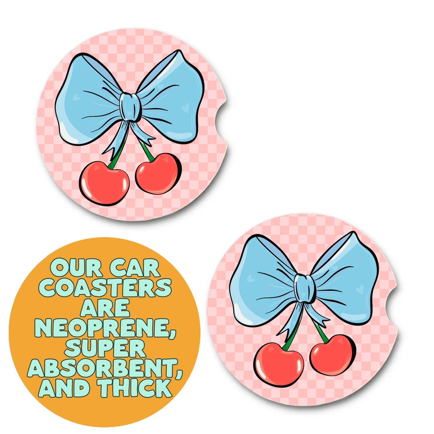 Summer cherry with bow car coasters