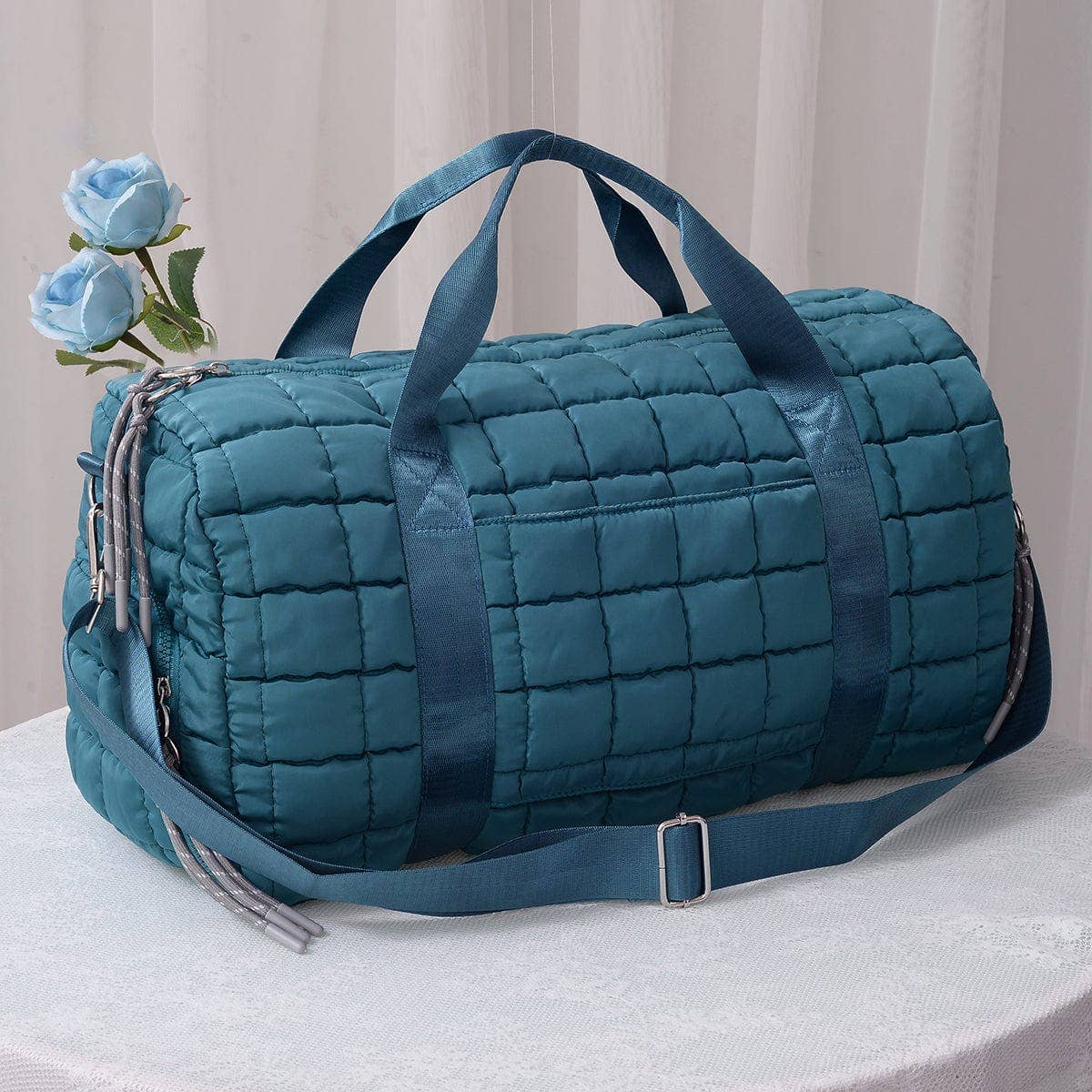 Quilted Puffer Weekender/Duffel Bag: Teal