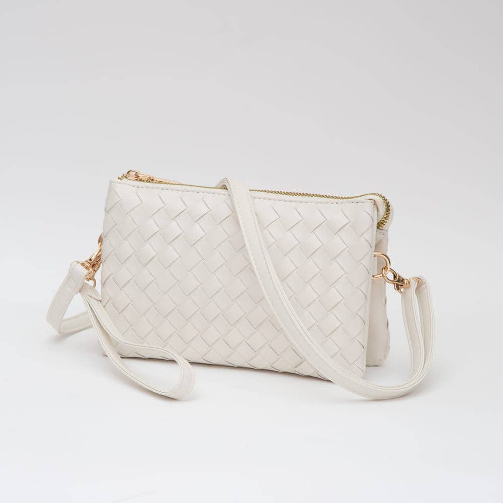 Kate Woven Three Compartment Crossbody Wristlet Bag: Ivory