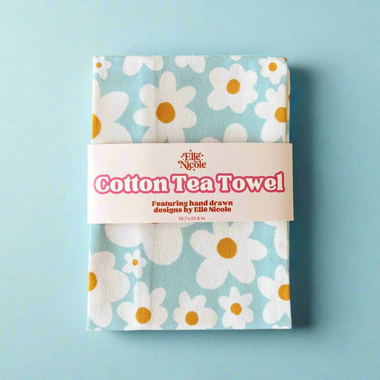 Cotton Tea Towel - Blue Daisies