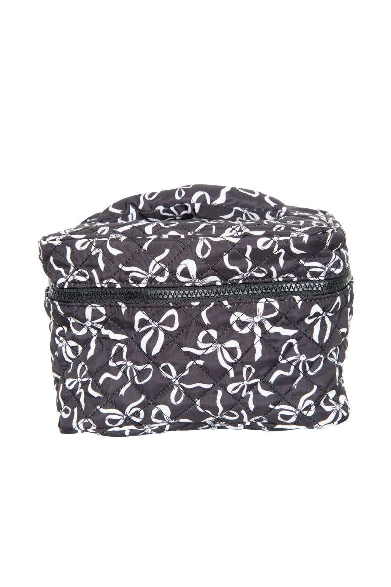 Black & White Bows All Over Travel Makeup Bag: Black